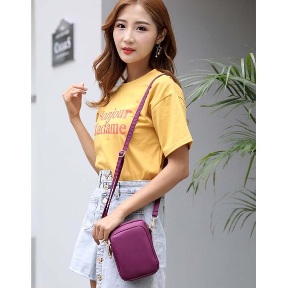 Women's Purple 3 Small Crossbody Waterproof Nylon Purse Mini Shoulder Travel Bag - Picture 6 of 7